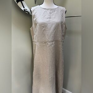 NWOT, 100% Linen flax beige color Sleeveless Maxi Dress, size 8